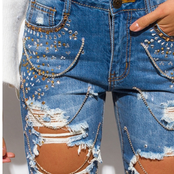 Distressed Embellished Jeans - Picture 6 of 6